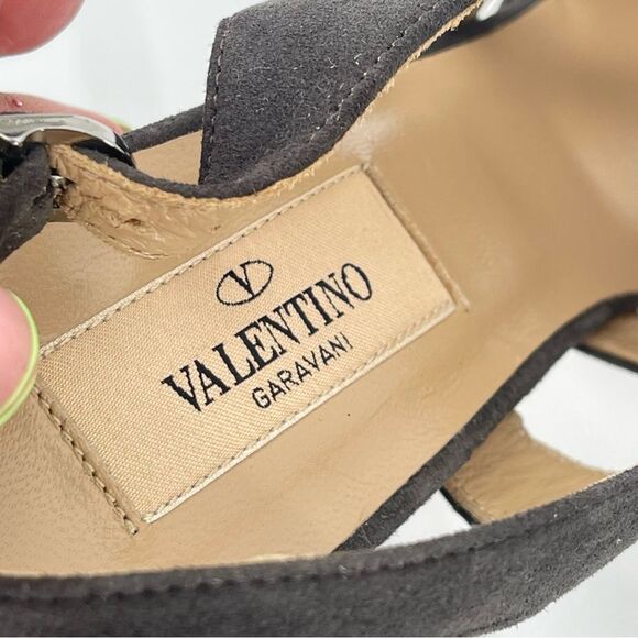 Valentino Grey Suede Floral Ruffle Slingback Platform Stiletto Heels US 7.5 - Picture 7 of 16